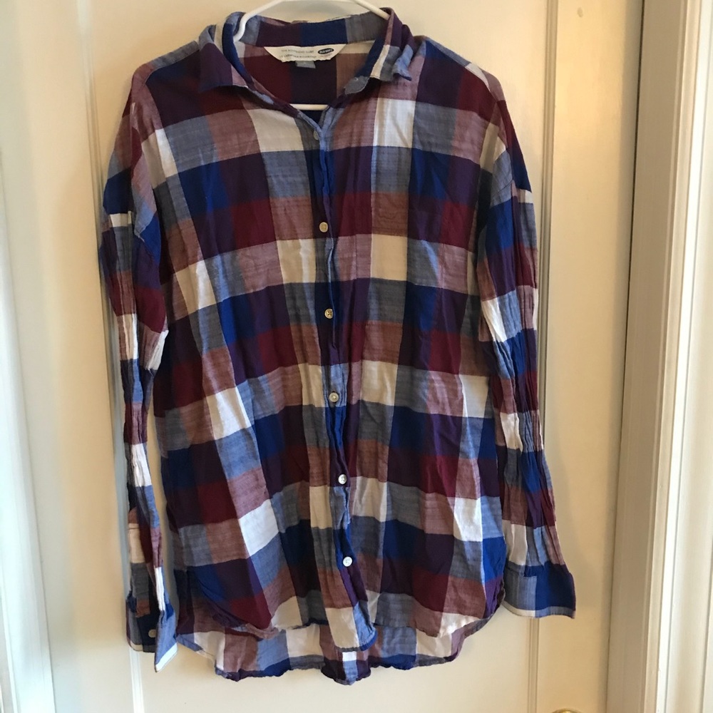 Worn once Red and blue plaid old navy flannel L